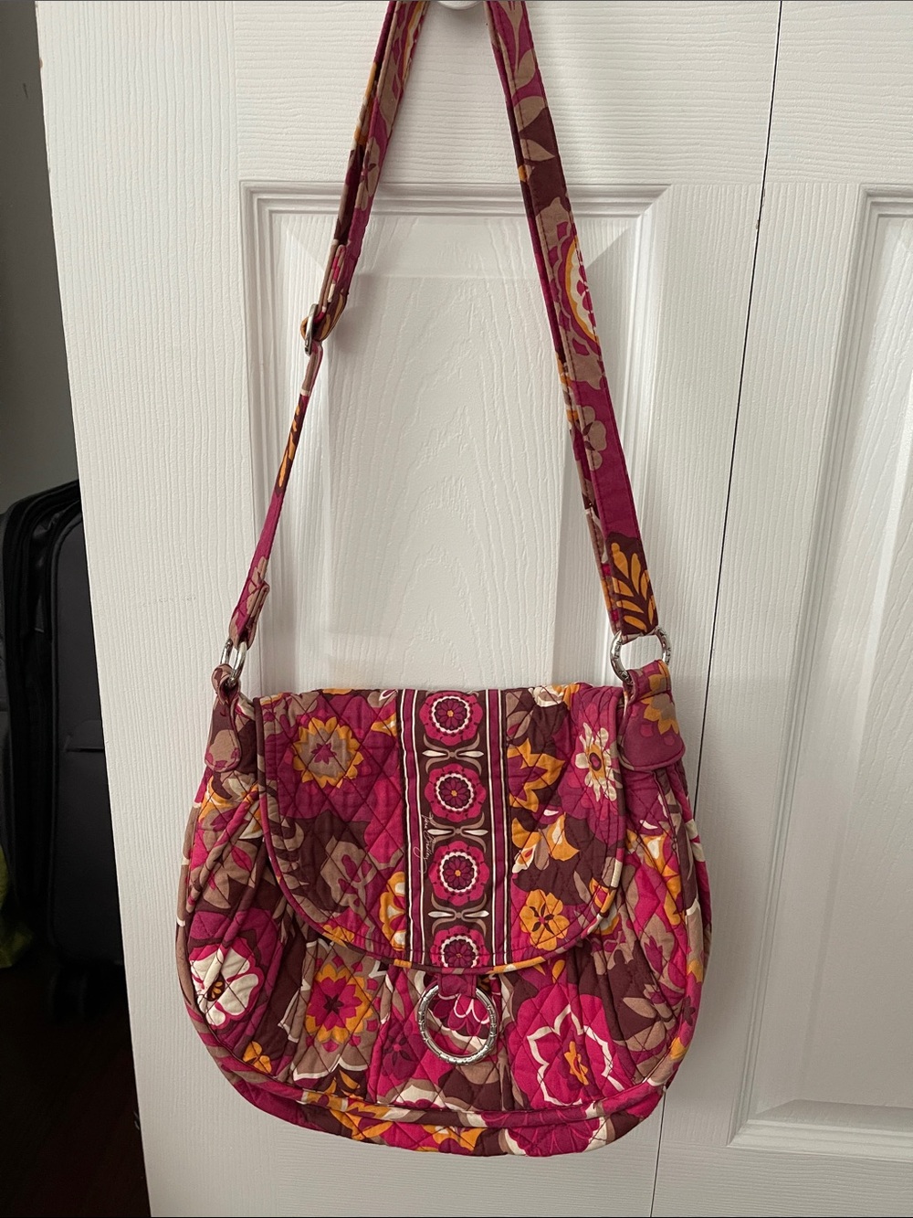 Vera Bradley Pink & Yellow Quilted Shoulder Bag with Floral Print Retired